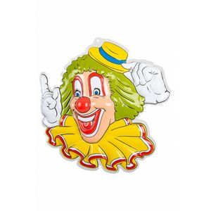 Carnaval/party decoratie bord - Clown hoofd - wand/muur versiering - 50 x 50 cm - plastic