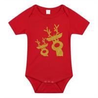 Kerst baby rompertje - rood - glitter goud - rendier - Kerst cadeau - thumbnail