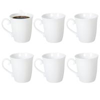 Gerimport Koffie / thee mok - sierlijk - 6x stuks - wit - 310 ml - mokken - keramiek