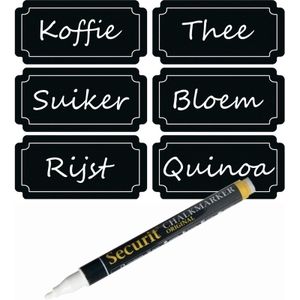 48x Voorraadkast/keuken krijtbord etiketten met witte krijtstift