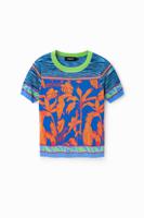 Gebreid tropisch T-shirt - BLUE - L