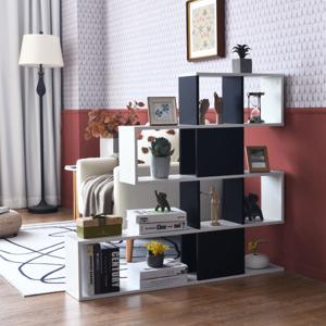 Ladder Boekenkast met 5 Planken en Deuren Decoratieve Houten Planken voor Woonkamer en Kantoor (Zwart & Wit)