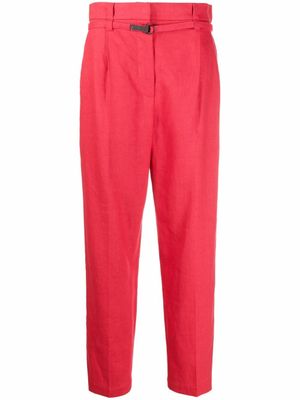 Brunello Cucinelli pantalon court à taille haute froncée - Rouge