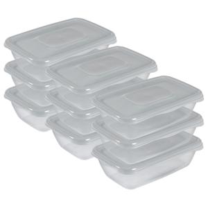 Vershoudbakjes Hega - set van 9x stuks - 0.9 liter - transparant/grijs - L20 x B12 x H8 cm