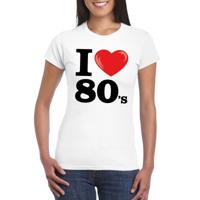 I love 80's thema t-shirt - wit - voor dames - eighties verkleedkleding - korte mouwen