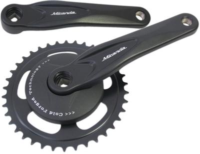 Miranda crankstel alfa 1 38t, cranklengte 170mm. zwart, aluminium, spieloos. met disc