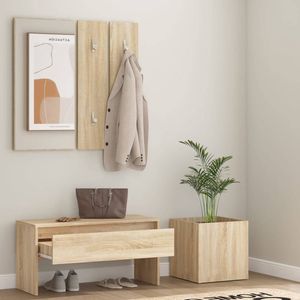 The Living Store Halbank Sonoma Eiken - Multifunctioneel opbergmeubel - Met spiegel - kapstok en plantenbak - 80 x