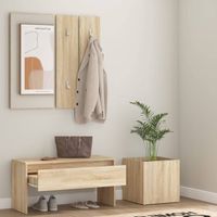 The Living Store Halbank Sonoma Eiken - Multifunctioneel opbergmeubel - Met spiegel - kapstok en plantenbak - 80 x
