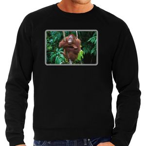 Dieren sweater met apen foto zwart voor heren - Orang Oetan aap cadeau trui 2XL  -
