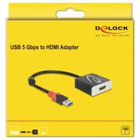 Delock 62736 USB 3.2 Gen 1 (USB 3.0) / HDMI Adapterkabel [1x USB 3.2 Gen 1 bus A (USB 3.0) - 1x HDMI-bus] Zwart Vergulde steekcontacten, Met Ferrietkern 20 cm