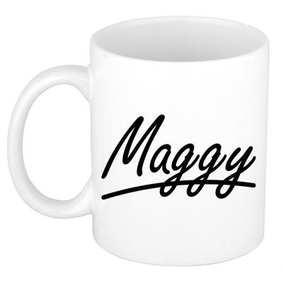 Maggy Naam koffiemok - beker - met sierlijke letters - wit - 300 ml - Cadeau - Dames