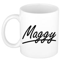 Maggy Naam koffiemok - beker - met sierlijke letters - wit - 300 ml - Cadeau - Dames