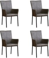 Set van 4 Donkergrijze leren moderne eetkamerstoelen Daily - poot vierkant zwart - Vintage Leer Grey (donkergrijs leer)