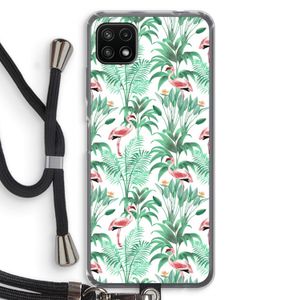 Flamingo bladeren: Samsung Galaxy A22 5G Transparant Hoesje met koord