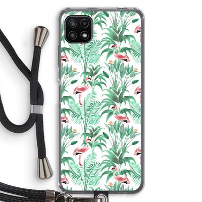 Flamingo bladeren: Samsung Galaxy A22 5G Transparant Hoesje met koord