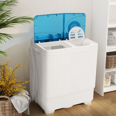 Wasmachine met 2 Kamers Wasmachine met Centrifuge en Afvoerpomp 6,5 kg Wascapaciteit en 2 kg Centrifugecapaciteit (Blauw)