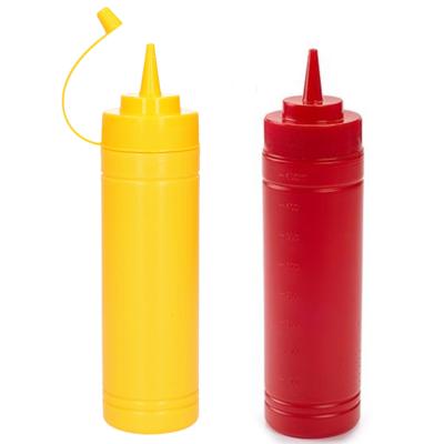 Doseerfles/sausfles - set 2x stuks - rood/geel - met schenktuit - 500 ml - 23 cm