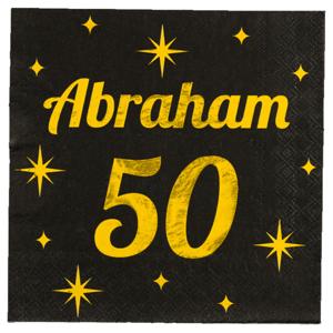 Verjaardag of Abraham feest servetten - leeftijd 50 jaar - 16x stuks - zwart/goud - 17 x 19 cm