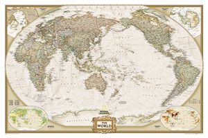 Wereldkaart Politiek & antiek, pacific centered, 117 x 78 cm | National Geographic