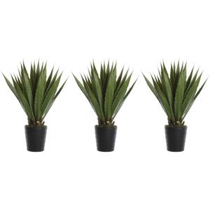 3x Groene agave kunstplanten 85 cm in zwarte pot