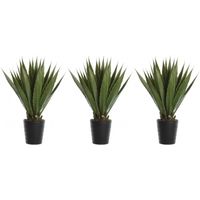 3x Groene agave kunstplanten 85 cm in zwarte pot - thumbnail