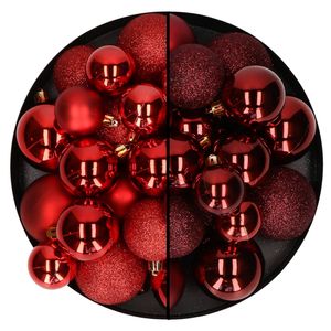 Kerstballen 60x stuks - mix donkerrood/rood - 4-5-6 cm - kunststof - Kerstbal