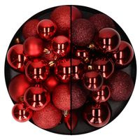 Kerstballen 60x stuks - mix donkerrood/rood - 4-5-6 cm - kunststof - Kerstbal - thumbnail