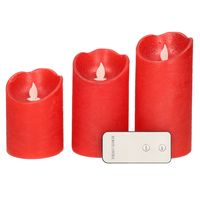 Kaarsen set van 3x stuks led stompkaarsen rood met afstandsbediening
