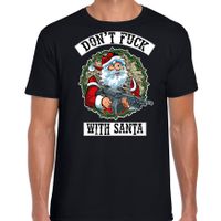 Fout Kerstshirt / outfit Dont fuck with Santa zwart voor heren - thumbnail