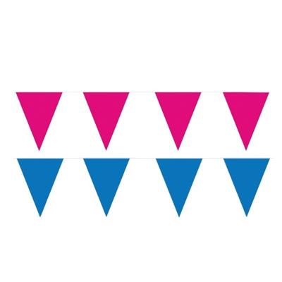 Feest versiering punt vlaggetjes pakket - 60 meter - blauw en roze - slingers / vlaggenlijnen