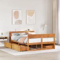 Bed met matras massief grenenhout wasbruin 140x190 cm
