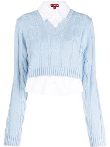 STAUD pull Duke en maille torsadée à col v - Bleu