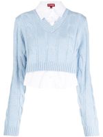 STAUD pull Duke en maille torsadée à col v - Bleu