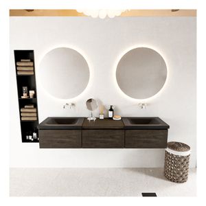 Mondiaz Bukla 180cm badmeubel met module 60 kleur dark brown met 3 lades en wastafel dubbel zonder kraangat kleur urban
