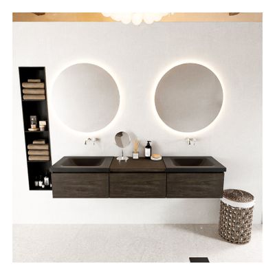 Mondiaz Bukla 180cm badmeubel met module 60 kleur dark brown met 3 lades en wastafel dubbel zonder kraangat kleur urban