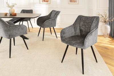 Draaibare Retro Stoel AVIGNON Grijs Chenille Zwart Metalen Poten - 46469