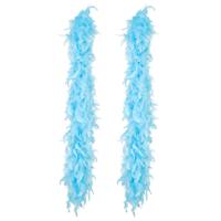 Carnaval verkleed boa met veren - 2x - turquoise blauw - 180 cm - 50 gram - Glitter and Glamour