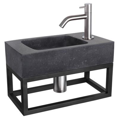 Differnz fonteinset bombai black - natuursteen - kraan gebogen - met handdoekrek - 40 x 22 x 9 cm - mat chroom