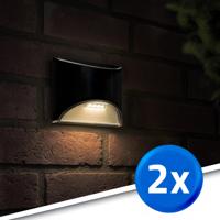 Solar wandlamp quinn rvs zwart op zonne energie 2 stuks