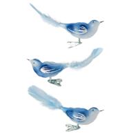 Kerst vogels - 3x stuks - op clip - blauw - 11 cm - glass - kerstversiering vogeltjes Kerst vogels - 3x stuks - op clip - blauw - 11 cm - glass - kerstversiering vogeltjes