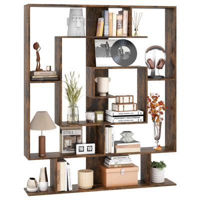 Boekenkast met 7 Niveaus Geometrische Boekenkast met 2 Anti-Kantelsets Staande Opbergorganizer Open Displayplank voor Kantoor