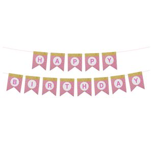 Happy Birthday thema feestslinger - verjaardag - roze/goud - 300 cm - papier