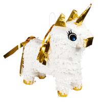 Boland mini-piñata eenhoorn 21 x 17 cm papier wit/goud - thumbnail