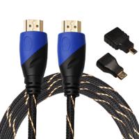 1.8m HDMI 1.4 Version 1080P Woven Net Line Blue Black Head HDMI Male to HDMI Male Audio Video Connector Adapter Cable with Mini HDMI & Micro HDMI Adap