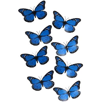 Gerimport Kerst vlinders - 8x stuks - blauw - op clip - 12 x 6 cm - kunststof - kerstboomversiering