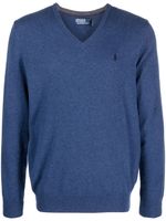 Polo Ralph Lauren pull en laine chiné à col v - Bleu