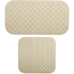 MSV Douche/bad anti-slip matten set badkamer - rubber - 2x stuks - beige - 2 formaten