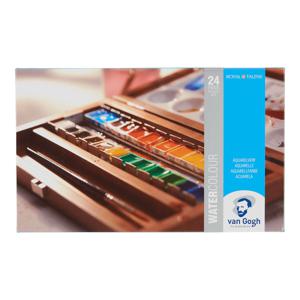 Van Gogh Aquarelverf Set In Kist - 24 Halve Napjes + 3 Accessoires