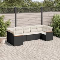 7-delige Loungeset met kussens poly rattan zwart