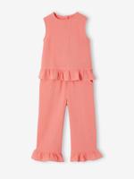 Set met blouse en broek met ruches koraal